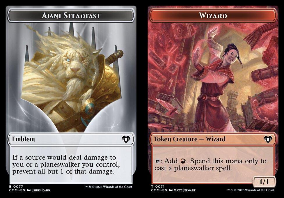 Ajani Steadfast Emblem (0077) // Wizard (0071) Double-Sided Token (TCMM)