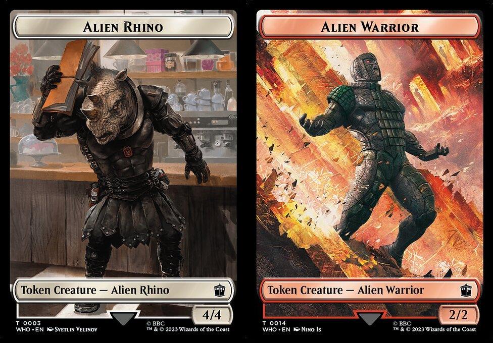 Alien Rhino (0003) // Alien Warrior (0014) Double-Sided Token (TWHO) - Foil