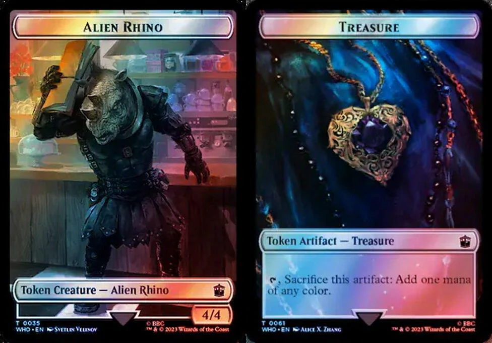 Alien Rhino (0035) // Treasure (0061) Double-Sided Token (TWHO) - Surge Foil