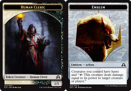 Arlinn, Embraced by the Moon Emblem (018) // Human Cleric (010) Double-Sided Token (TSLD)