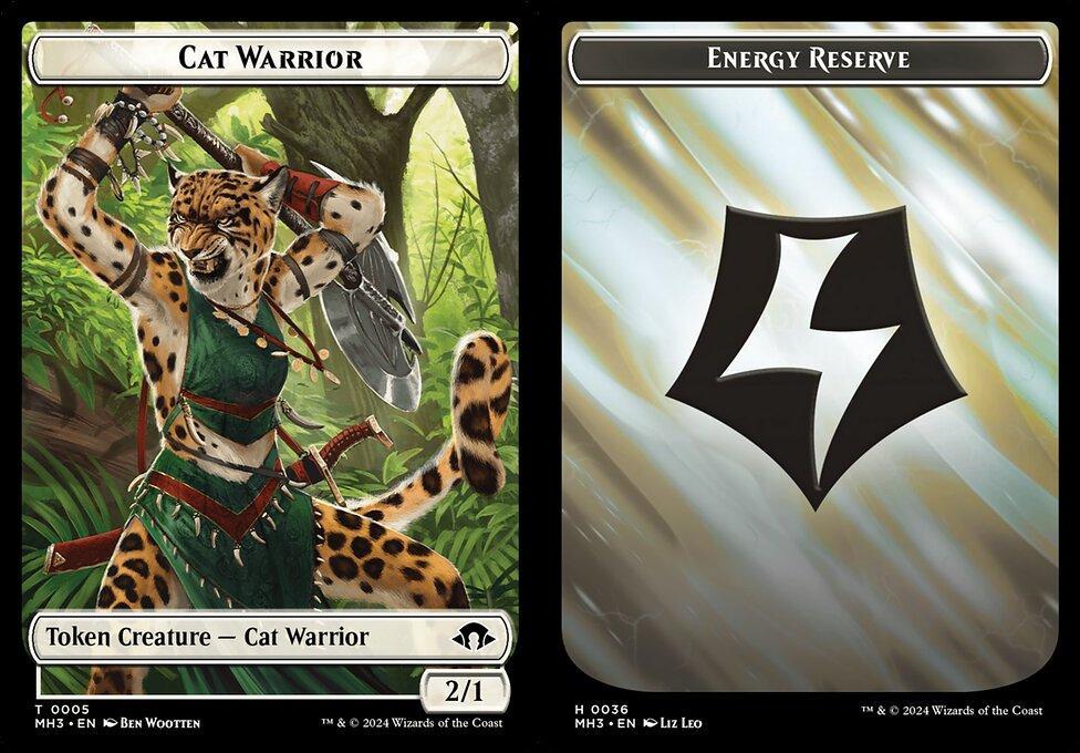 Cat Warrior (0005) // Energy Reserve (0036) Double-Sided Token (TMH3)
