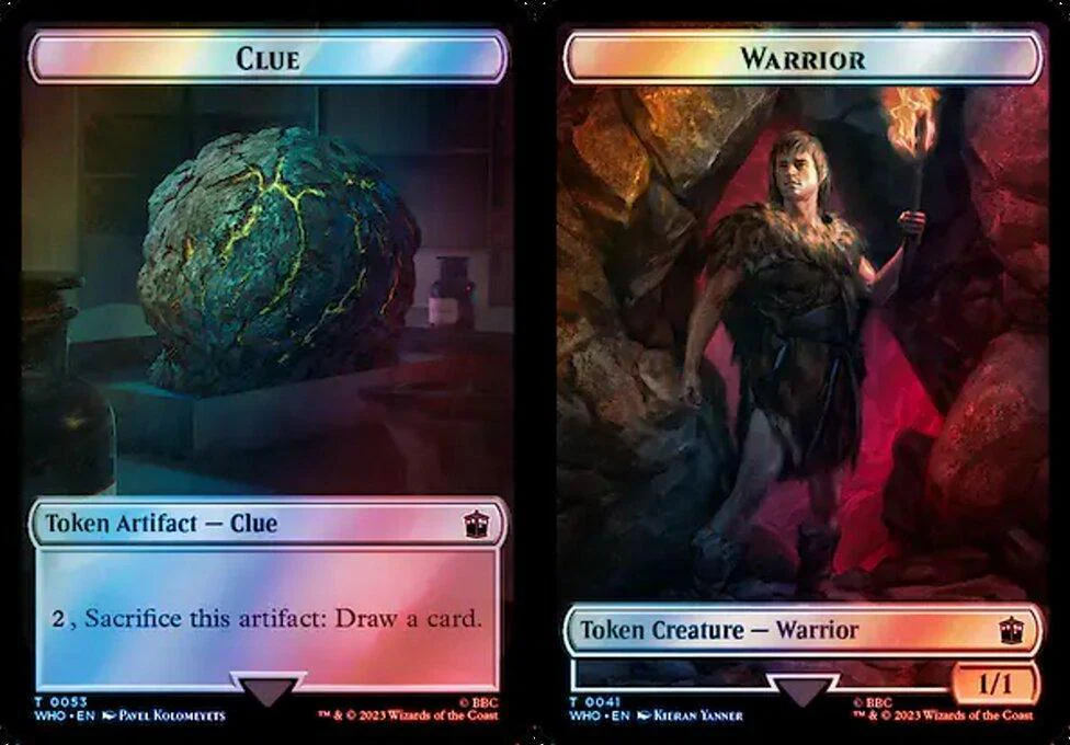 Clue (0053) // Warrior (0041) Double-Sided Token (TWHO) - Surge Foil