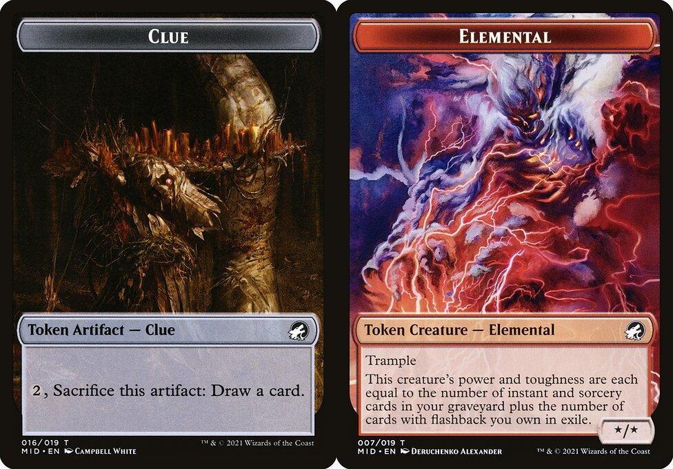 Clue (016) // Elemental (007) Double-Sided Token (TMID) - Foil