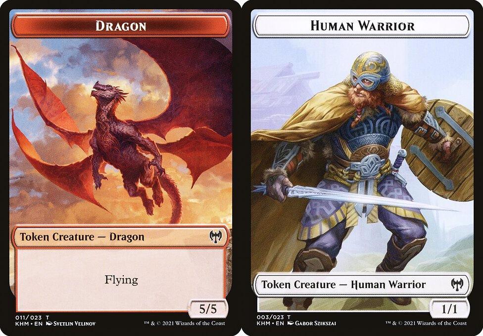 Dragon (011) // Human Warrior (003) Double-Sided Token (TKLD) - Foil