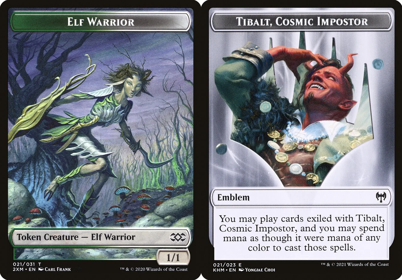 Elf Warrior (021) // Tibalt, Cosmic Impostor Emblem (021) Double-Sided Token (TSLD)
