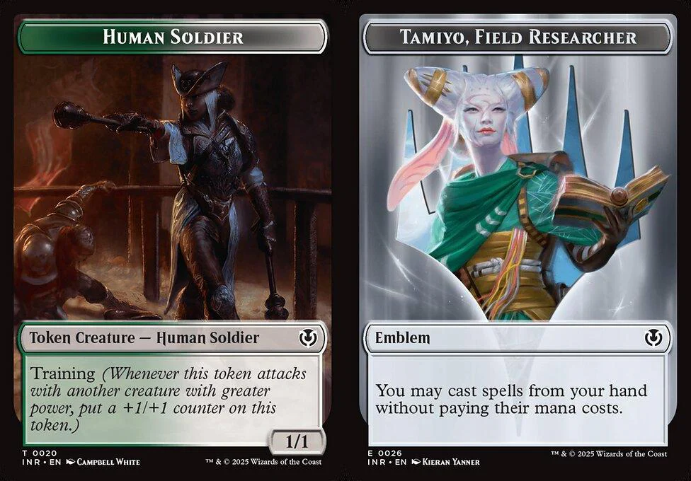 Human Soldier (0020) // Tamiyo, Field Researcher Emblem (0026) Double-Sided Token (TINR) - Foil
