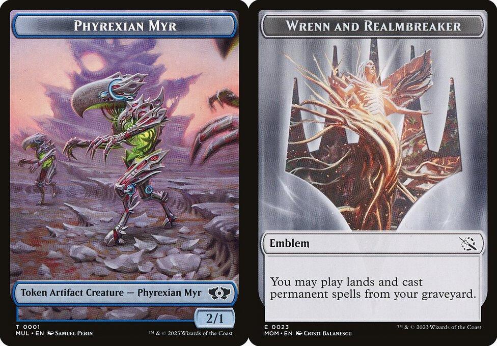Phyrexian Myr (0001) // Wrenn and Realmbreaker Emblem (0023) Double-Sided Token (TMOM) - Foil