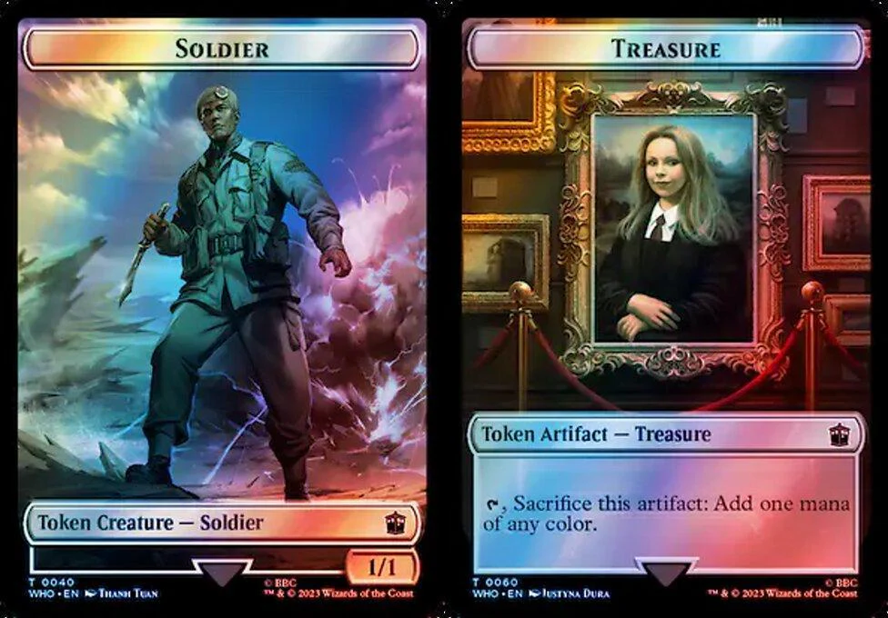 Soldier (0040) // Treasure (0060) Double-Sided Token (TWHO) - Surge Foil