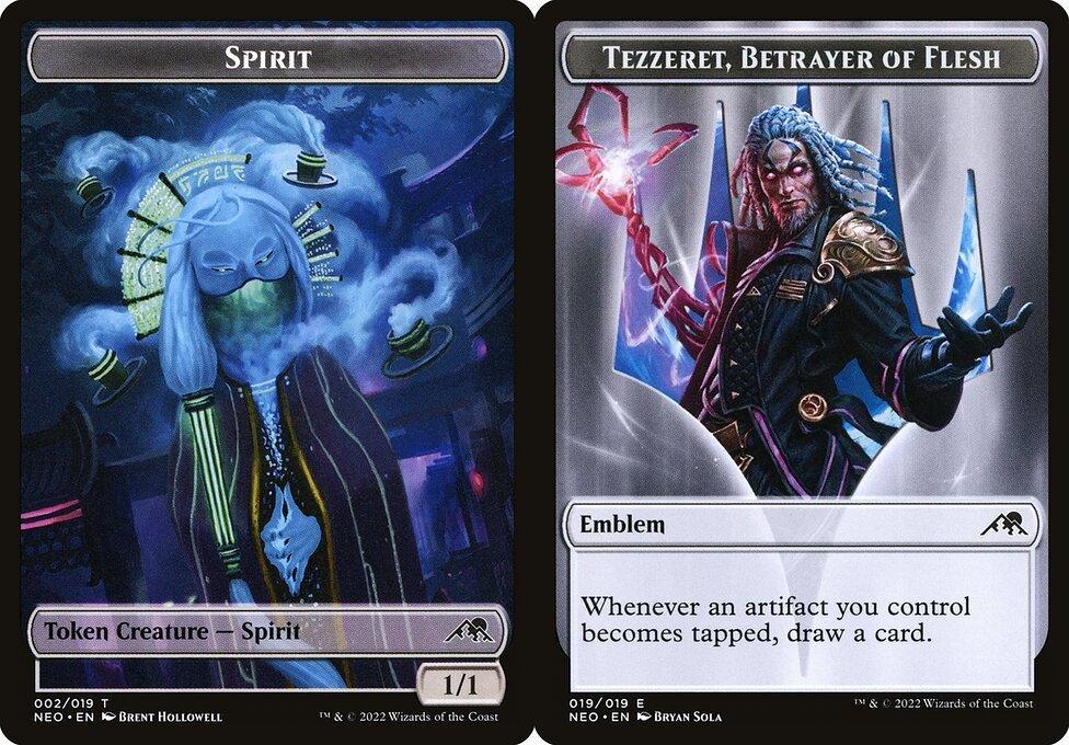 Spirit (002) // Tezzeret, Betrayer of Flesh Emblem (019) Double-Sided Token (TNEO) - Foil